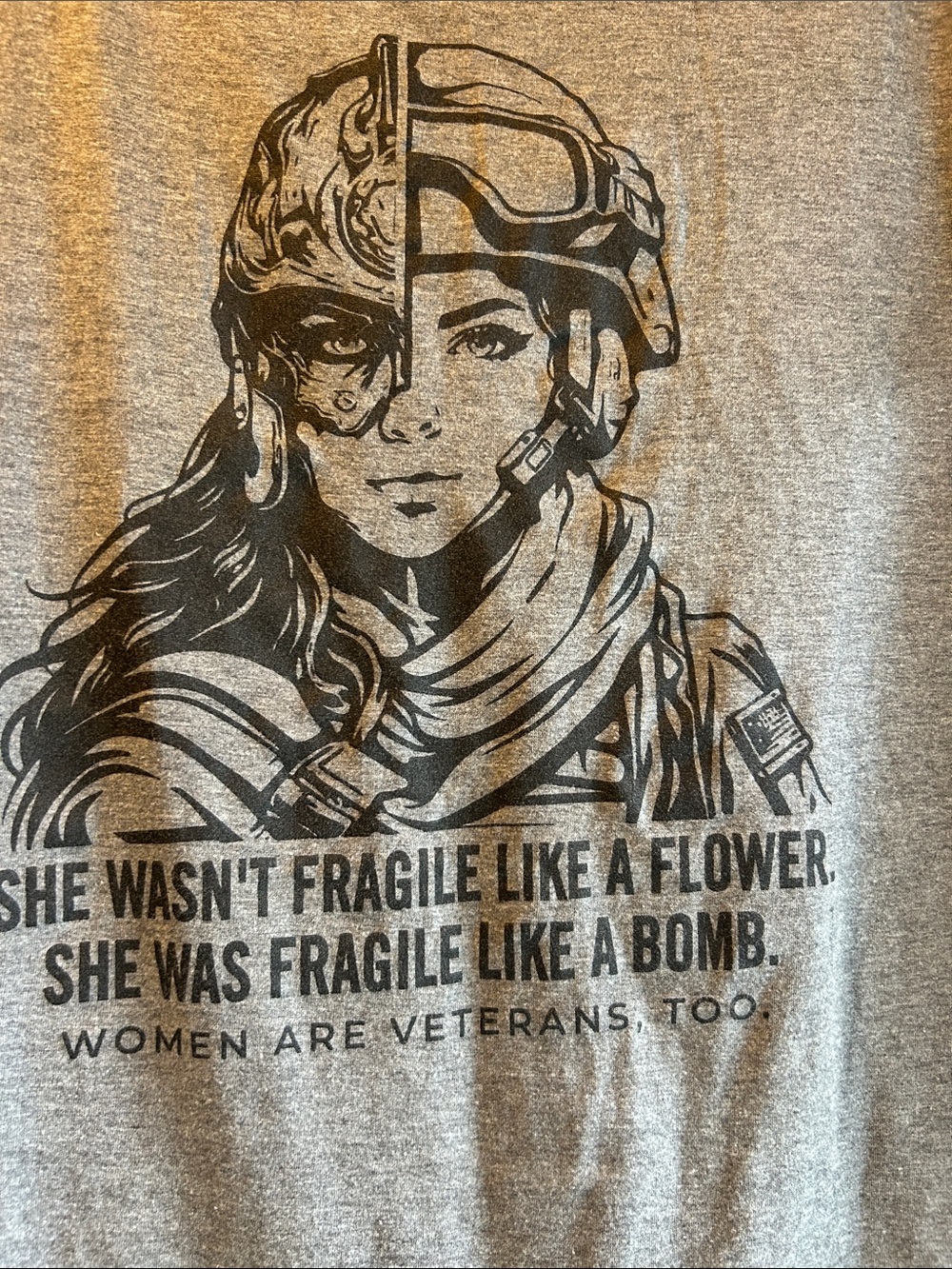 Graphic Military-Inspired Grey Tee with Bold Black Print